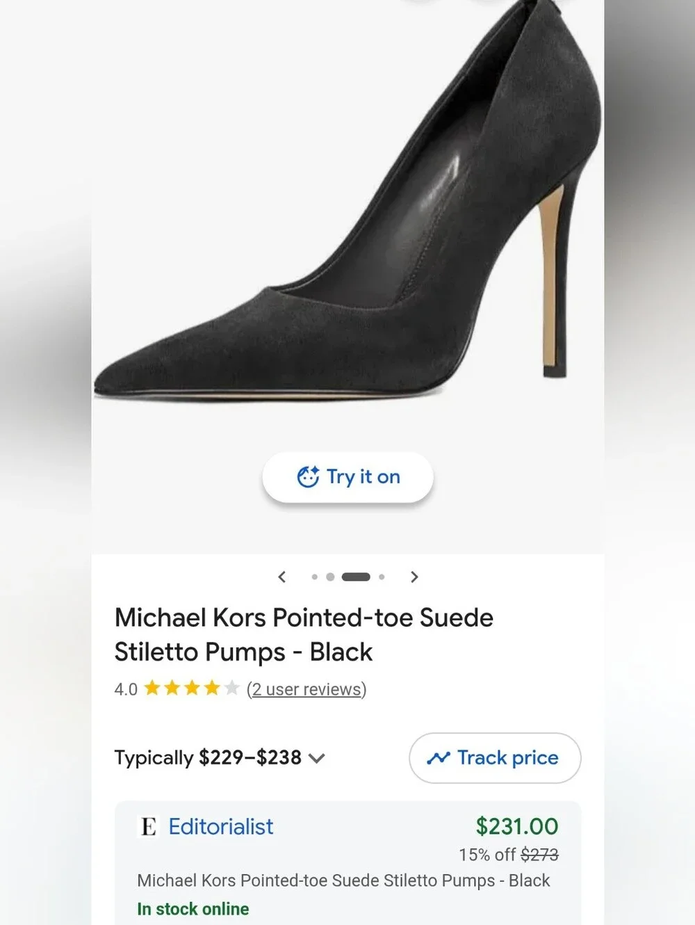 Michael Kors Elyse Black Pointed-Toe Suede High Heel Stiletto Pumps, 6M